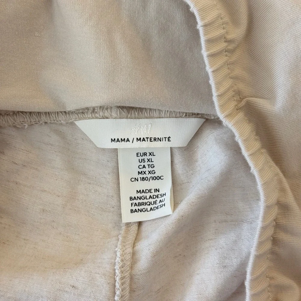H&M MAMA Linen Blend Maternity Pants XL Beige Straight Leg Over Belly NWT